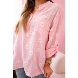 Kesi Włoski Linen Women's Blouse with Floral Pattern, Long Sleeves, and Buttons Candy Pink | shoptok.hr