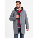 Ombre Men's melange long coat with hood - grey | Shoptok.si
