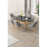 Hanah home trpezarijski set Weps, sto na razvlačenje i 6 stolica, ploča u dekoru crnog mermera, zlatne noge, siva tkanina Babyface | Eponuda.com