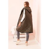 Kesi Włoski Plus Size women's quilted vest with a hood fastened with a zipper khaki | Shoptok.si