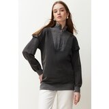 Trendyol Anthracite Knitted Tunic with Zipper Detail on the Collar cene