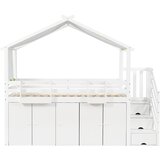 Lumor Pogradna postelja 90x200 cm - En Bois Massif - Avec 1 Armoire、2 Casiers Et Escalier De Rangement - White, (22156748) Cene
