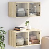 vidaXL Stenska omarica s steklenimi vrati 2 kosa sonoma 68,5x37x35 cm | Shoptok.si