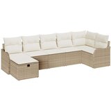 vidaXL Vrtna sedežna garnitura z blazino 7 pcs Bež Poly ratan, (5000145235) | Shoptok.si