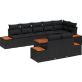 vidaXL 9-delni set vrtnih kavčev z blazinami Črn poli ratan akacija | Shoptok.si