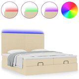 vidaXL Otomanski posteljni okvir z vzmetnicami krem 160x200 cm blago, (21609262) | Shoptok.si