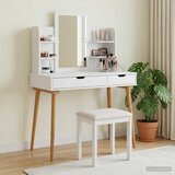  Set toaletnog stolića FAUSKE 4 kom. Bijela 100 x 50 x 143 cm - 100 cm 1x stol + 2x vitrina (2 police) + 1x pravokutno ogledalo Cijene