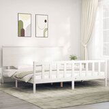 The Living Store Posteljni okvir z vzglavjem bel 200x200 cm trden les - Posteljni Okvir, (21525858) Cene