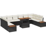 vidaXL 11-dijelni vrtni sofy set s jastučićima crni poli ratan | shoptok.hr
