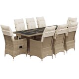 vidaXL 9-dijelni vrtni bistro set od poliratana s jastucima bež - Bež Bez naslona za noge 8 | shoptok.hr