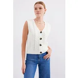 Bigdart 15882 Buttoned Short Knitwear Vest - White