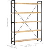 vidaXL knjižna omara 5-nadstropna 140x30x180 cm trden mangov les | Shoptok.si