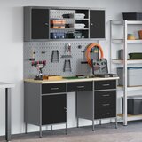 vidaXL 7-delni delovni kabinet in pegboard set črna MDF in kovina | Shoptok.si