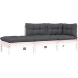 Maison Chic Seti vrtnega pohištva - Vrtna garnitura - Vrtni pohištvo set 3-delna z blazinami bela trdna borovina, (21811053) | Shoptok.si