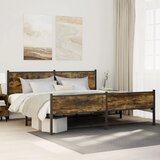 Maison Chic Kovinski Posteljni okvir - Dvoposteljna postelja - Zakonska postelja brez vzmetnice dimljen hrast 200x200cm, (21692844) | Shoptok.si
