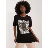 Fashion Hunters Black women's T-shirt with rhinestone appliqué