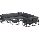 vidaXL Vrtna sedežna garnitura 9 pcs Črna 70 x 70 x 32 cm Aluminij | Shoptok.si