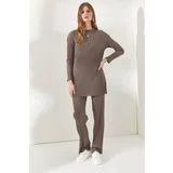 Olalook Women's Mink Top, Slit Blouse Bottom Palazzo, Corduroy Suit