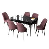 Hanah home set trpezarijski sto i 6 stolica zen black marble dusty rose | ePonuda.com