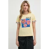Max&co. Bombažna kratka majica ženska, rumena barva, 2416971024200