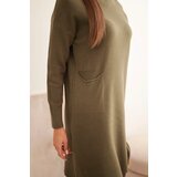 Kesi Włoski Women's sweater dress with a turtleneck and pocket khaki | Shoptok.si