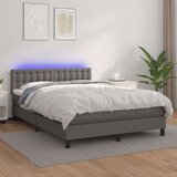  Box spring postelja z vzmetnico LED siva 140x200cm umetno usnje, (20790845) Cene