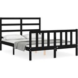 The Living Store Posteljni okvir z vzglavjem črn 140x190 cm trden les - Posteljni Okvir, (21526498) | Shoptok.si