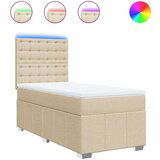 vidaXL Box spring postelja z vzmetnico krem 100x200 cm blago, (21308056) | Shoptok.si