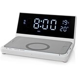 Nedis WCACQ20WT - Budilnik sa LCD ekranom i bežičnim punjačem 15W/5V, u beloj boji | Eponuda.com