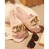 Resti Royalfashion Beige women's quilted flip-flops with gold chain Eteris | shoptok.hr