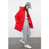 Trendyol red hooded water repellent quilted coat