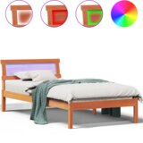  Krevet s uzglavljem i LED - smeđa voskasta 100 x 200 cm čvrsto borovo drvo. | shoptok.hr