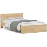 Maison Chic Posteljni okvir - Dvoposteljna postelja - Zakonska postelja z vzglavjem in LED sonoma hrast 140x200 cm-J16159, (21759985) | Shoptok.si