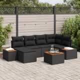 vidaXL 7-delna garnitura za vrt s blazinami Črni poli ratan akacija | Shoptok.si