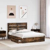 Postelja s shranjevanjem z vzglavjem Dimljeni oreh 160 x 200 cm, (5000105858) | Shoptok.si