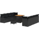 vidaXL 11-delni vrtni sofa set z blazinami Črn Poli ratan akacija, 2-sedežni vrtni sofa z shrambo in blazinami Črn Poli ratan, 3-delni vrtni jedilni set z blazinami Črn Poli ratan akacija | Shoptok.si