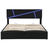 Lumor Postelja s predalom 140x200 cm iz umetnega usnja - z LED in letvičastim okvirjem - črna, (22150953) | Shoptok.si
