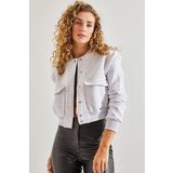 Bianco Lucci Women's Three-Thread Marked Bomber Jacket with Double Pockets Cene