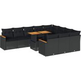  11-dijelni set vrtnih sofa poliratan i bagrem s jastucima crni | shoptok.hr