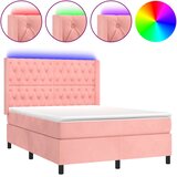  box spring s madracem LED ružičasti 140x190cm baršunasti | shoptok.hr
