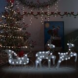 vidaXL božični jeleni s sanmi 60 LED lučk srebrne barve Cene