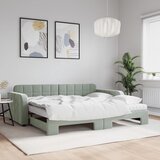 vidaXL Izvlečna dnevna postelja z vzmetnico sv. siva 90x200 cm blago Cene
