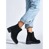 Shelvt Women's black low-heeled ankle boots