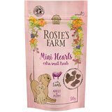 Rosie's Farm prigrizki Puppy & Adult "Mini Hearts" jagnjetina - Varčno pakiranje: 3 x 50 g | Shoptok.si