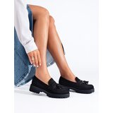 SHELOVET Suede moccasins with tassels black Cene