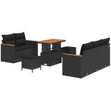 vidaXL 8-dijelni set vrtnog sofa s jastučićima Crna poli ratan akacija, 3-dijelni set vrtnog stola s jastučićima Crna poli ratan akacija Cijene