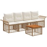  Set vanjskih sofa 5 pcs Prirodna i krema bijela Poliester - Prirodna i kremasto bijela sa stolom | shoptok.hr