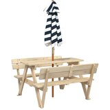  Stol za piknik za 4 djece sa suncobranom od masivne jelovine | shoptok.hr