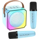 karaoke bluetooth zvučnik sa 2 mikrofona P8, plavi