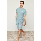 Trendyol Men's Blue Regular Fit Printed Knitted Pajamas Set Cene